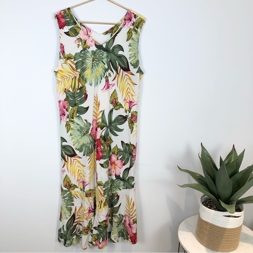 shannon Marie Hawaiian tropical print midi dress L